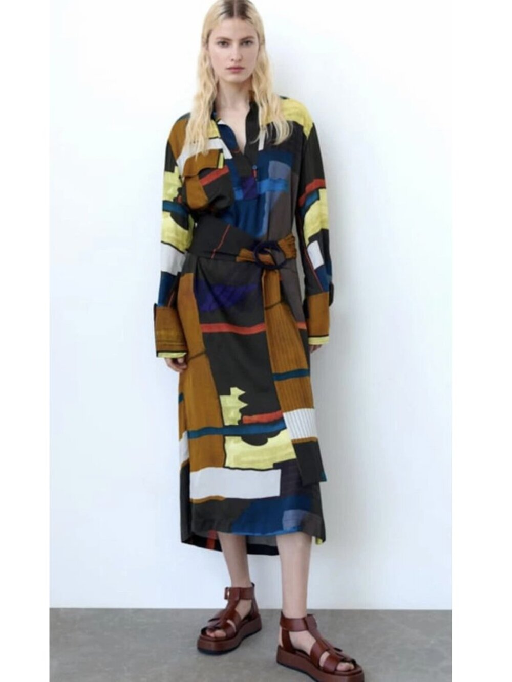 Zara Printed Midi Dress Multicolored Abstract Pattern Size M Ref 2703/147